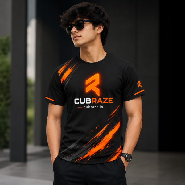 CUBRAZE Black & Orange Gaming Esports T-Shirt – Premium Sports Jersey