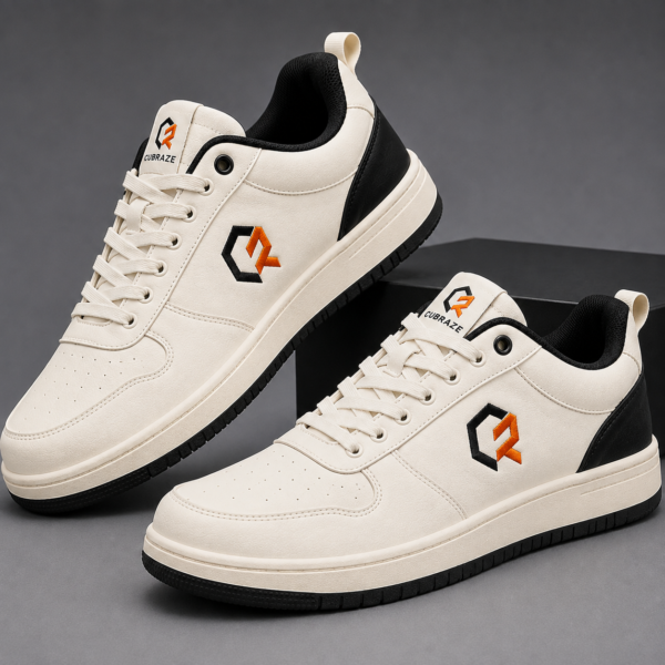 Cubraze Men’s White & Black Casual Sneakers | Stylish Everyday Sports Shoes