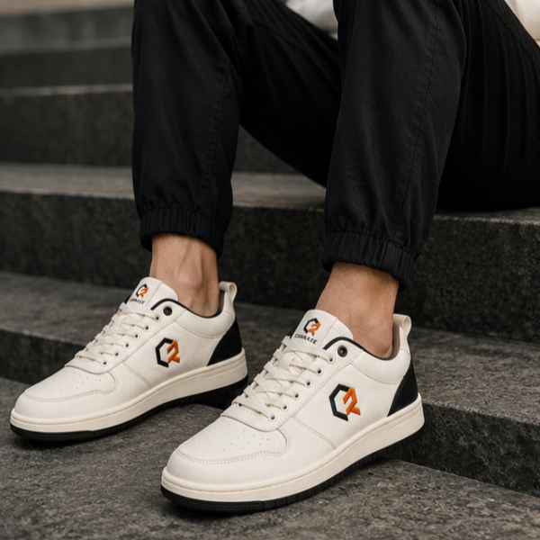 Cubraze Men’s White & Black Casual Sneakers | Stylish Everyday Sports Shoes